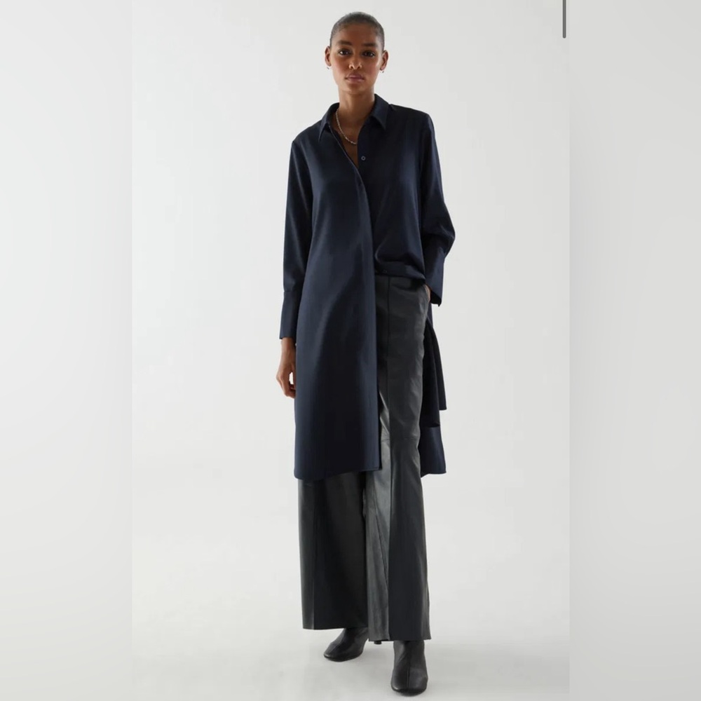 COS Navy Wool Mix Shirt Dress